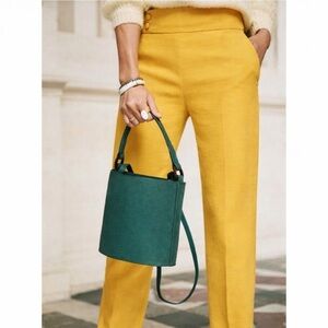 Sezane Georges Dress Pants Tailored Pleated Linen Mustard Yellow Size 8 Fr 40